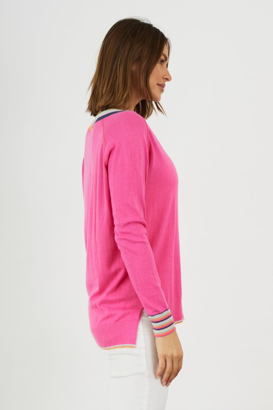 Women Zaket & Plover Sweaters | W'S Stripe V Sweater-Hot Pink