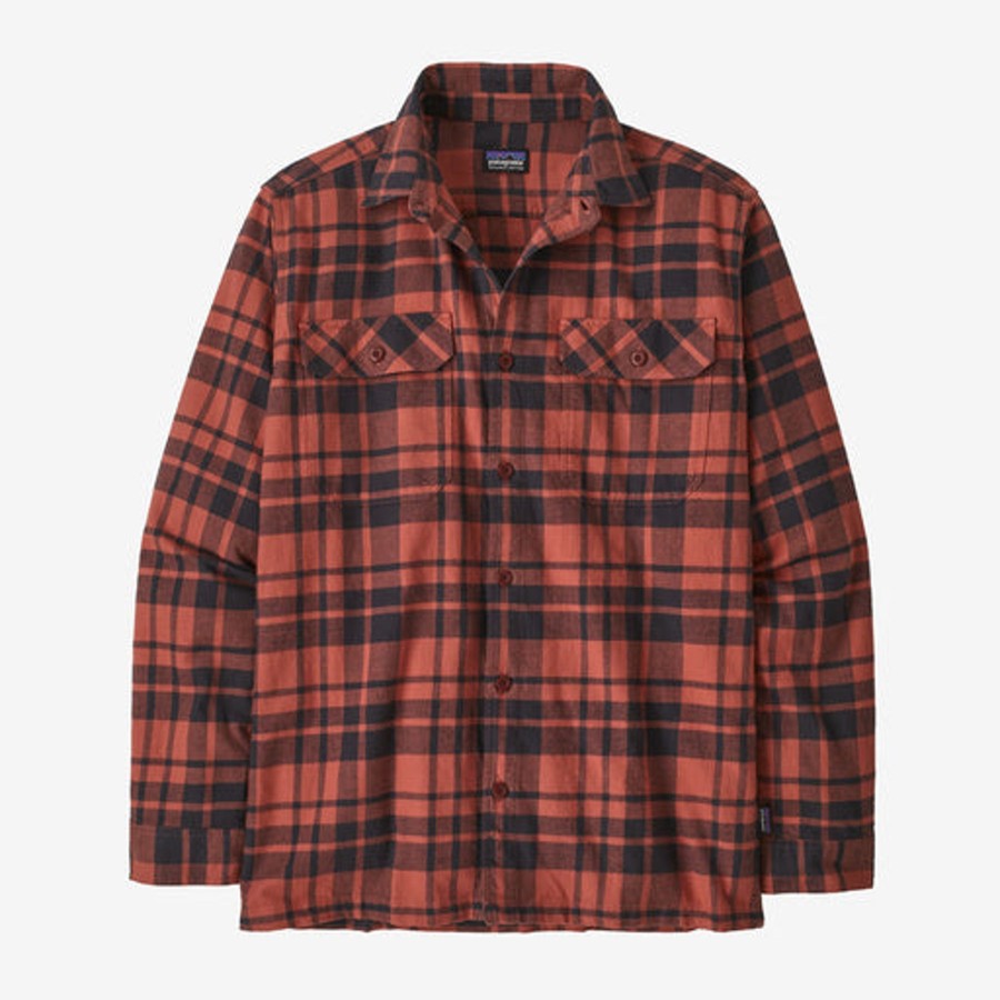 Men Patagonia Shirts | M'S Long-Sleeved Organic Cotton Fjord Flannel Shirt-Ice Cap Burl Red