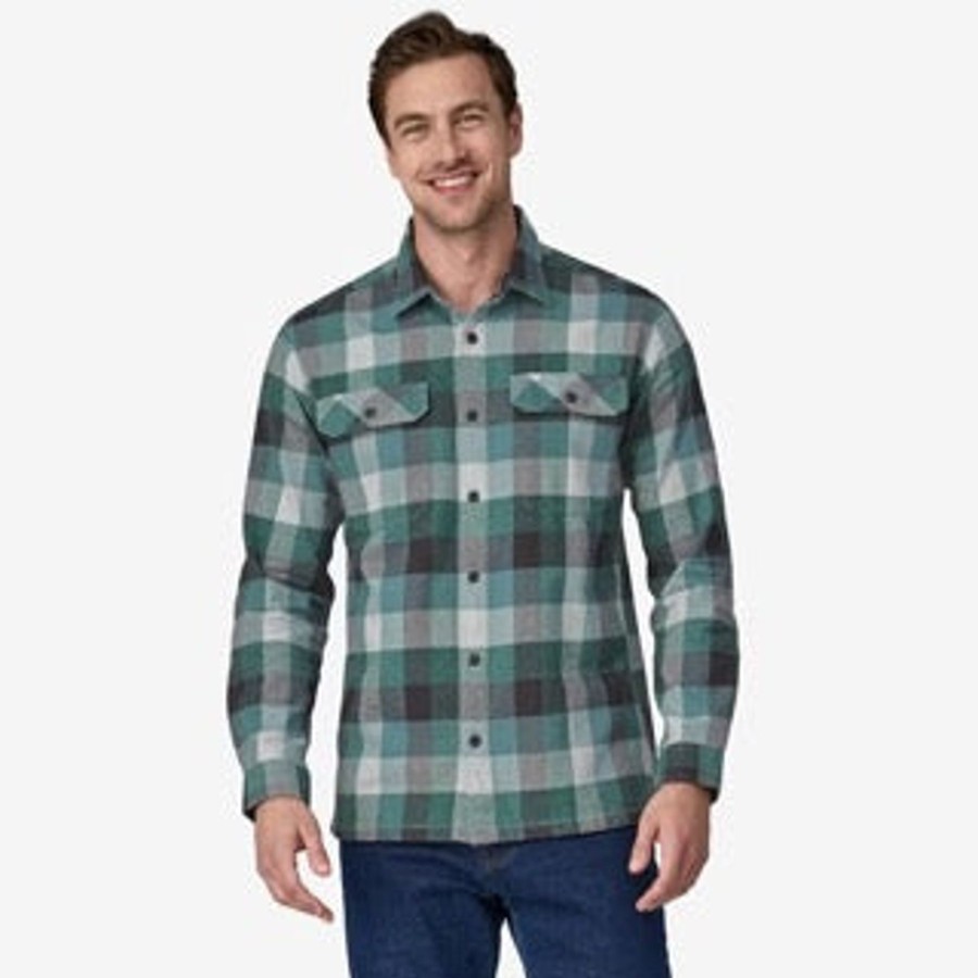 Men Patagonia Shirts | M'S Long-Sleeved Organic Cotton Fjord Flannel Shirt -Guides: Nouveau Green