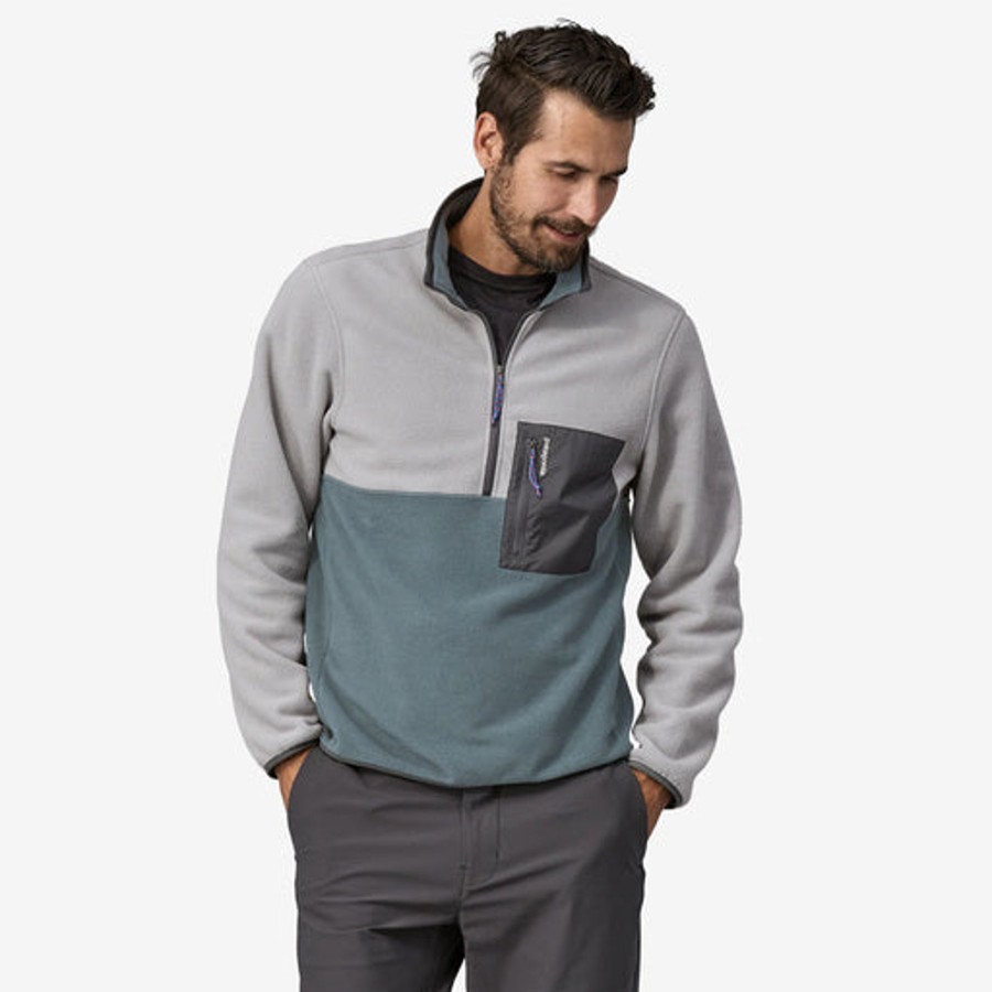 Men Patagonia Jackets | M'S Mircodini 1/2 Zip Pull Over-Nouveau Green W/Salt Grey