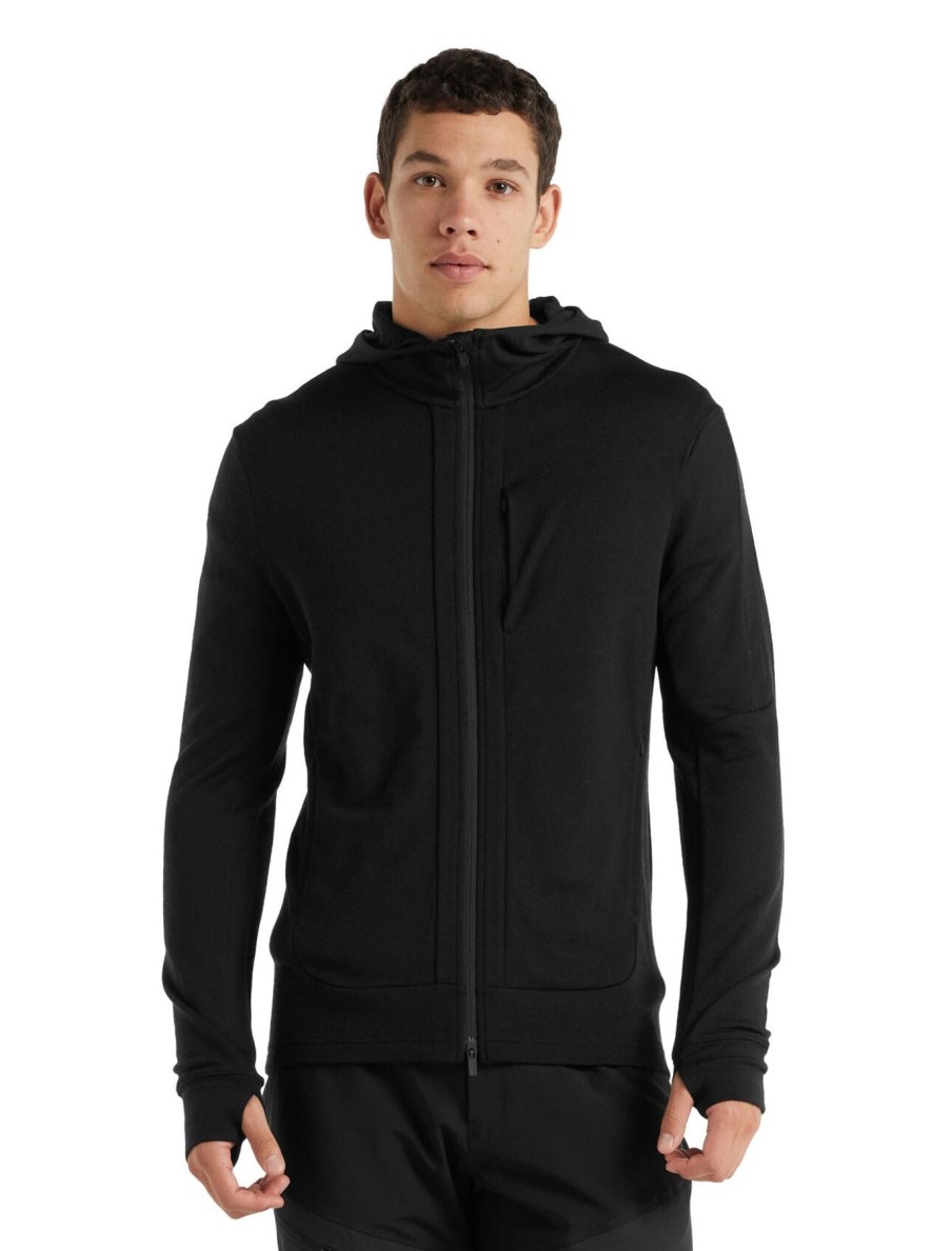 Men Icebreaker Sweaters | M'S Quantum Iii Long Sleeve Zip Hoodie- Black