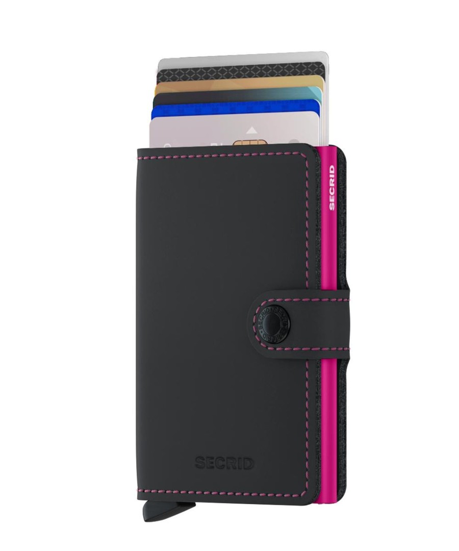 Women Secrid Wallets | Miniwallet-Matte Black & Fuchsia