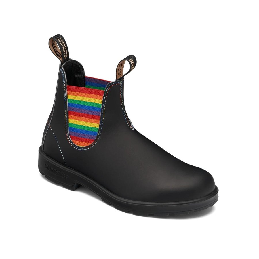 Women Blundstone Boots | Original 2105-Black With Rainbow Elastic & Contrast Stitching