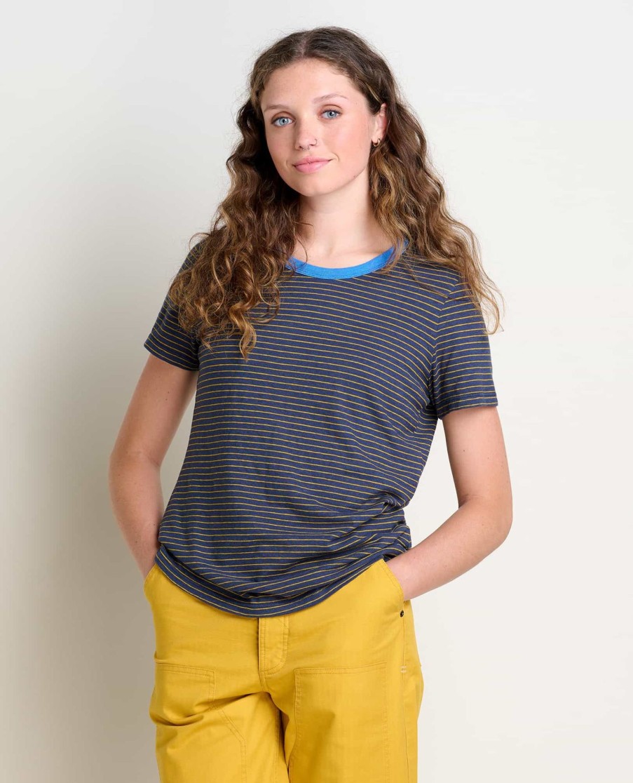 Women Toad and Co. Shirts | W'S Grom Ringer Short Sleeve Crew- True Navy Strip Ii