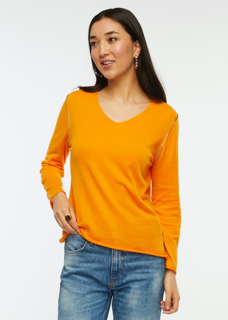 Women Zaket & Plover Sweaters | W'S V -Neck Stitch Sweater-Saffron