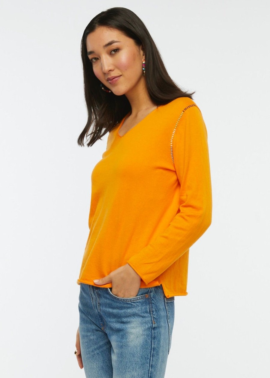 Women Zaket & Plover Sweaters | W'S V -Neck Stitch Sweater-Saffron