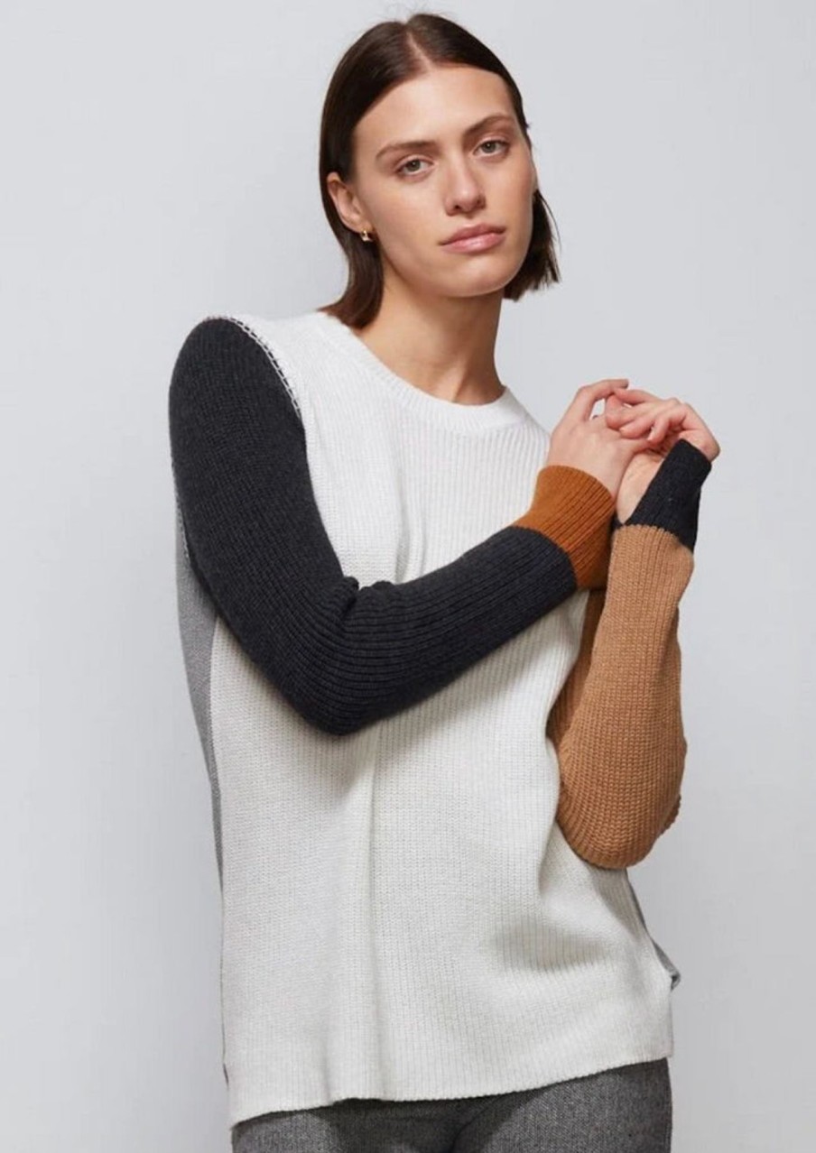 Women Zaket & Plover Sweaters | Colorblock Rib Sweater-White