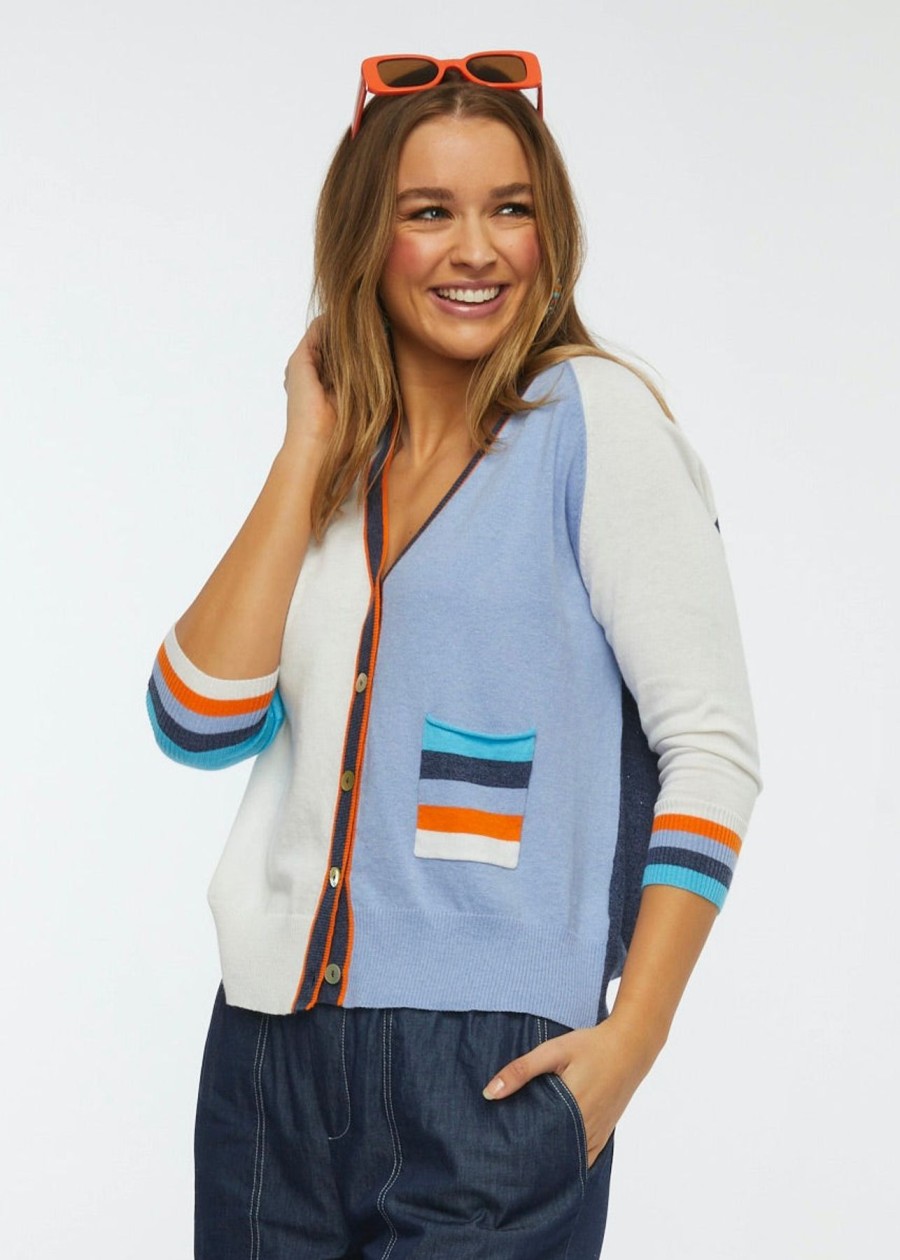 Women Zaket & Plover Sweaters | W'S Colour Block Cardi- Denim