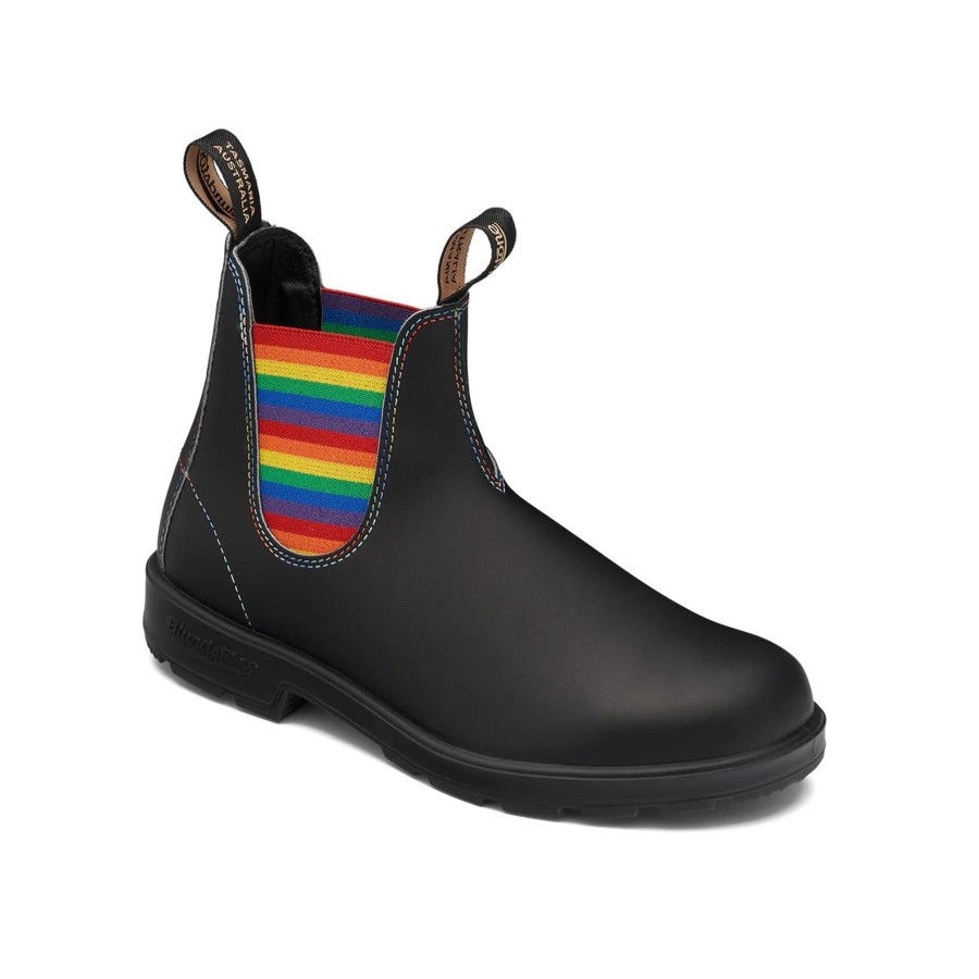 Men Blundstone Boots | Original 2105-Black With Rainbow Elastic & Contrast Stitching