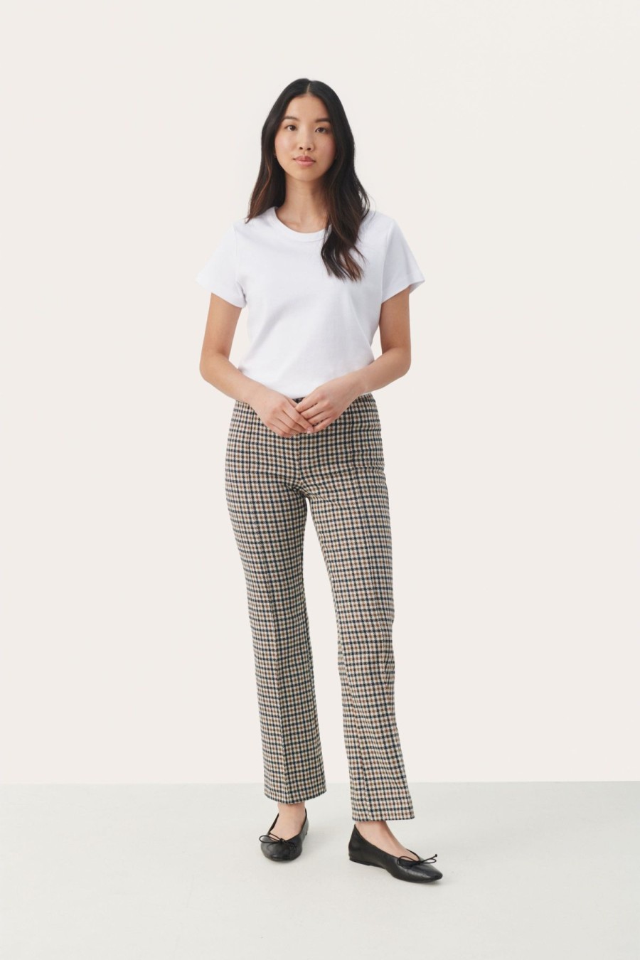 Women Part Two Pants | W'S Pontas Knit Pant- Brown Check