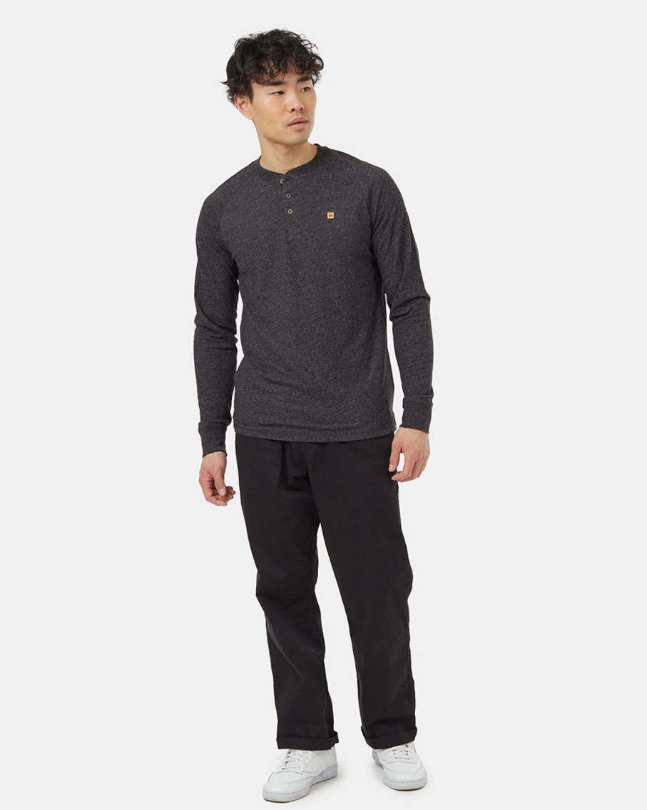 Men Ten Tree Shirts | M'S Hemp Classic Henley Longsleeve- Meteorite Black Heather