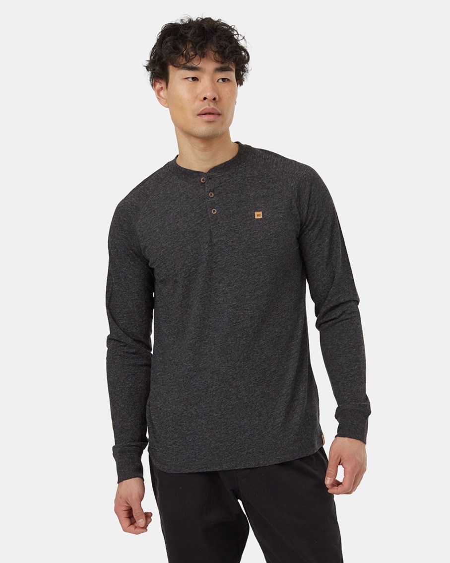 Men Ten Tree Shirts | M'S Hemp Classic Henley Longsleeve- Meteorite Black Heather