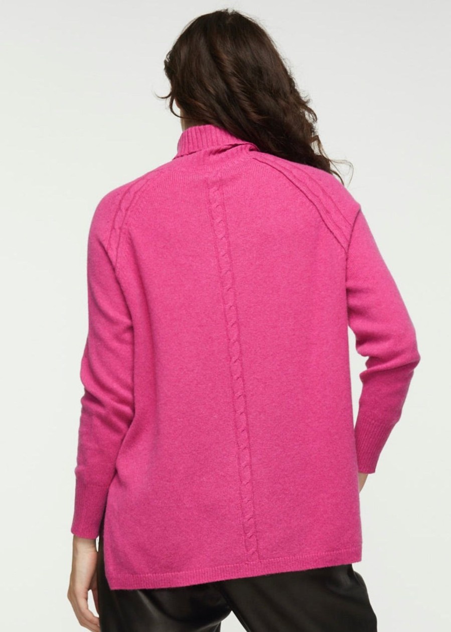 Women Zaket & Plover Sweaters | W'S Cable Trim Roll Neck-Pink