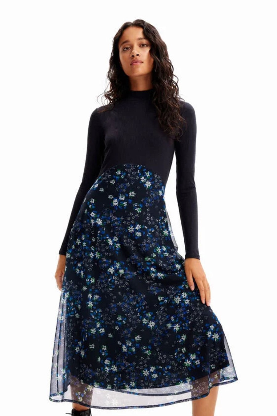 Women Desigual Pants | W'S Combination Floral Midi Dress-Floral Navy