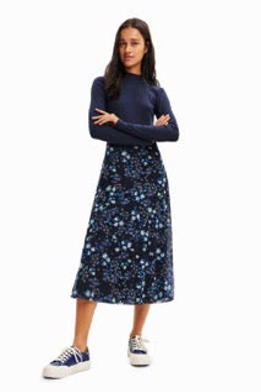 Women Desigual Pants | W'S Combination Floral Midi Dress-Floral Navy