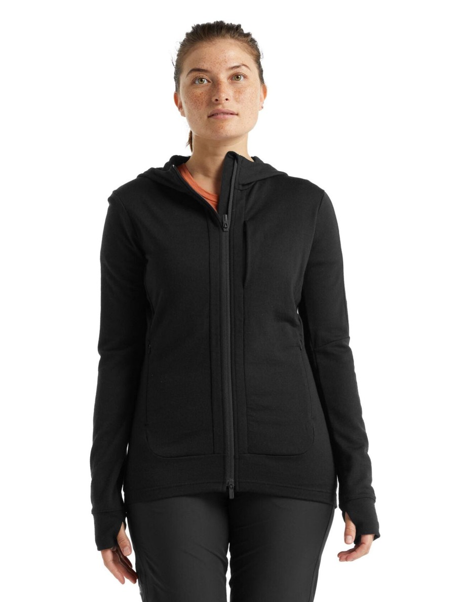 Women Icebreaker Sweaters | W'S Quantum Iii Ls Zip Hood- Black