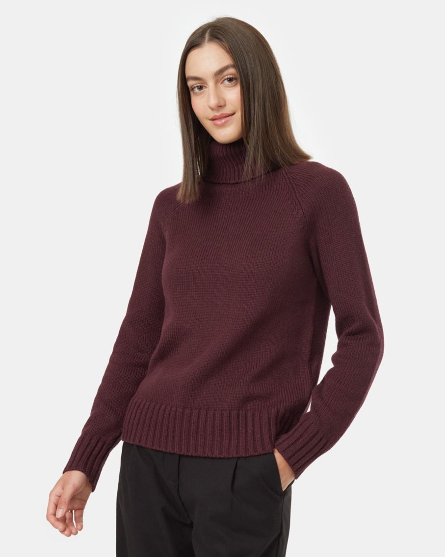 Women Ten Tree Sweaters | W'S Highline Wool Turtle Neck Sweater-Mulberry