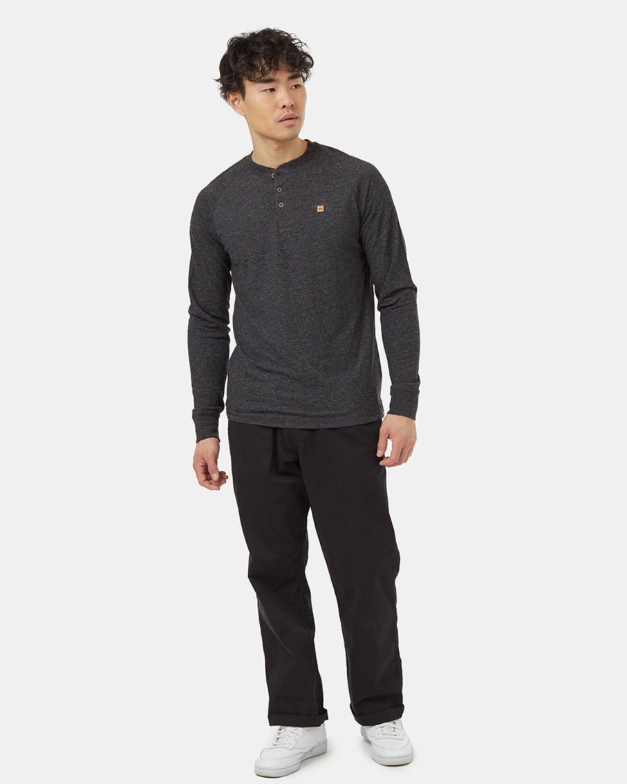 Men Ten Tree Sweaters | M'S Hemp Classic Henley Longsleeve- Meteorite Black Heather